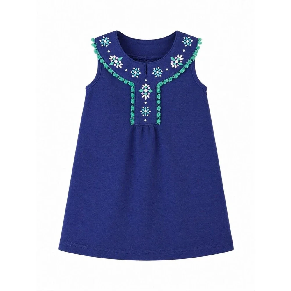 Gymboree Kids Blue Aqua White Embroidery Tank Sleeveless A Line Dress Girls 4 XS